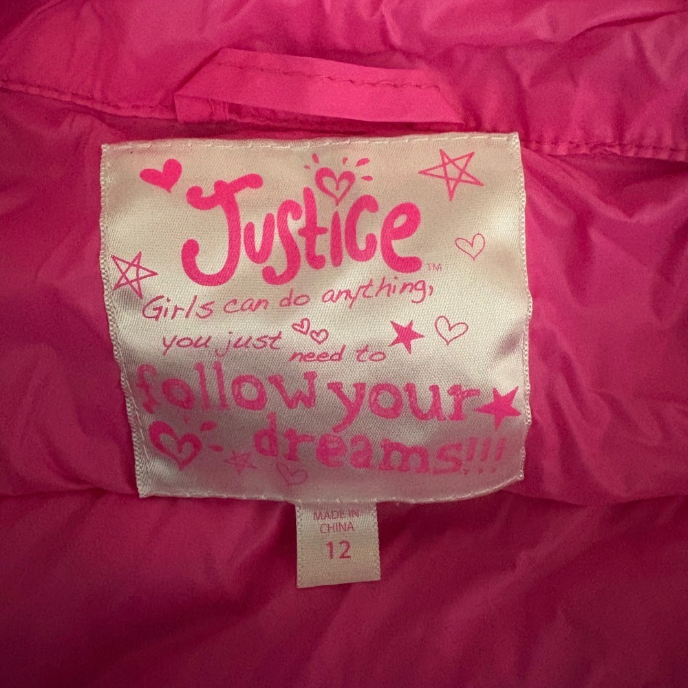 Justice Pink Lightweight Puffer Jacket Coat Quilted Full‎ Zip Front (Girls 12) - Picture 4 of 5